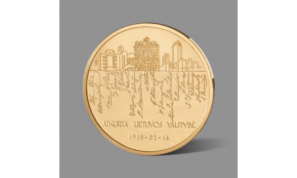 Lietuvos valstybės atkūrimui skirtas paauksuotas medalis